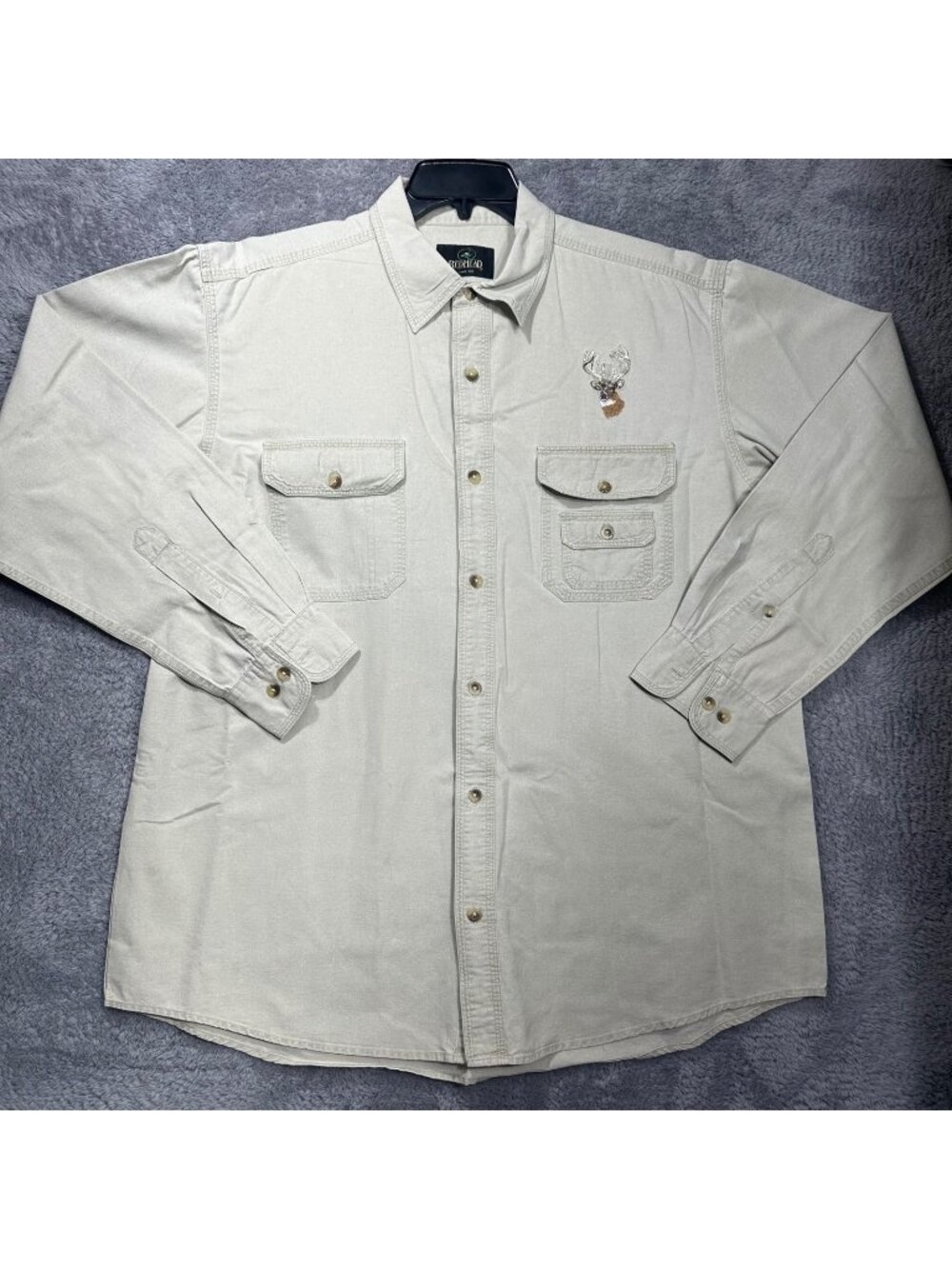 RedHead Button Down Shirt Mens XL Tan Cotton Embroidered Deer Buck Hunting Khaki